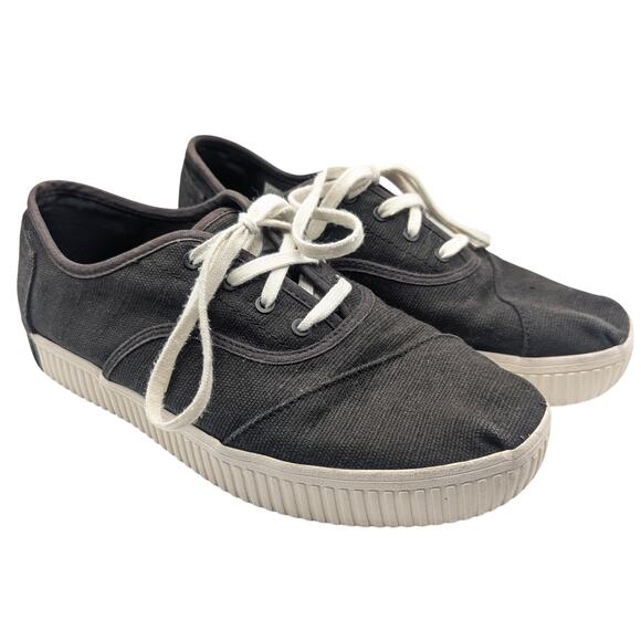 TOMS Cordones Boardwalk Black Canvas Lace Up Fashion Sneakers Women's Size 7.5 - Picture 1 of 10